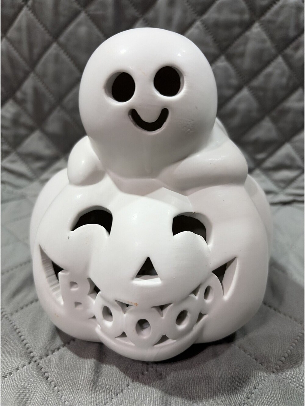 Halloween Light Up Tabletop White Pumpkin With Ghost Changes Colors